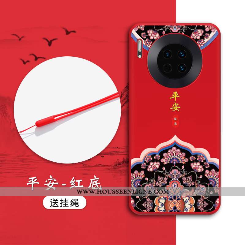 Étui Huawei Mate 30 Gaufrage Tendance Téléphone Portable Coque Rouge Tout Compris