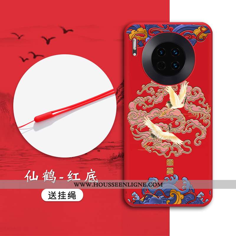 Étui Huawei Mate 30 Gaufrage Tendance Téléphone Portable Coque Rouge Tout Compris