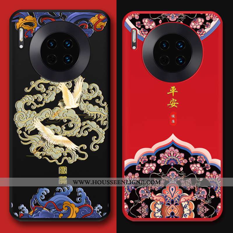 Étui Huawei Mate 30 Gaufrage Tendance Téléphone Portable Coque Rouge Tout Compris