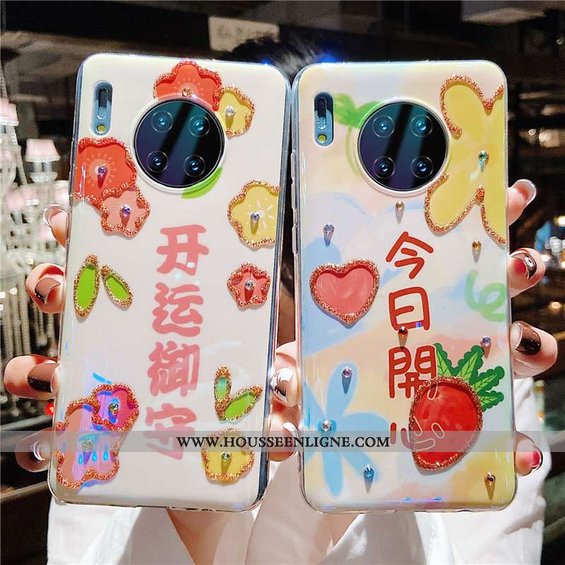 Étui Huawei Mate 30 Pro Fluide Doux Silicone Incassable Téléphone Portable Personnalité Cœur Rose