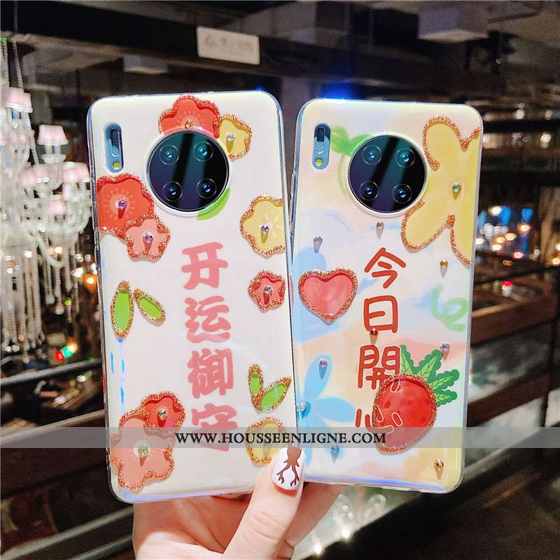 Étui Huawei Mate 30 Pro Fluide Doux Silicone Incassable Téléphone Portable Personnalité Cœur Rose