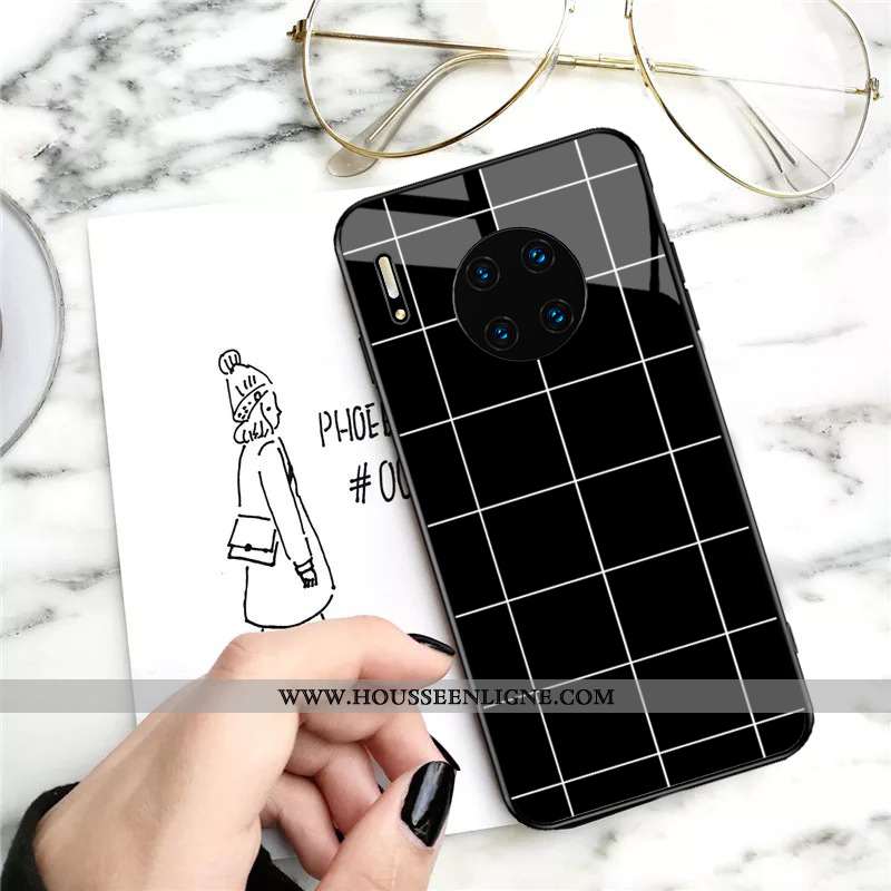 Étui Huawei Mate 30 Pro Personnalité Créatif Noir Luxe Blanc Verre