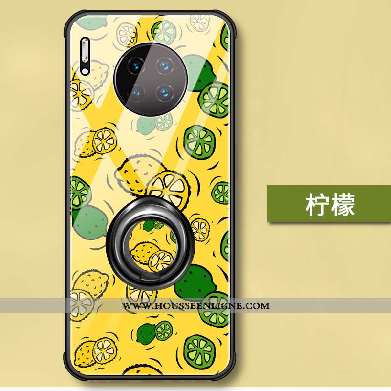 Étui Huawei Mate 30 Pro Silicone Verre Coque Support Dessin Animé Téléphone Portable Jaune