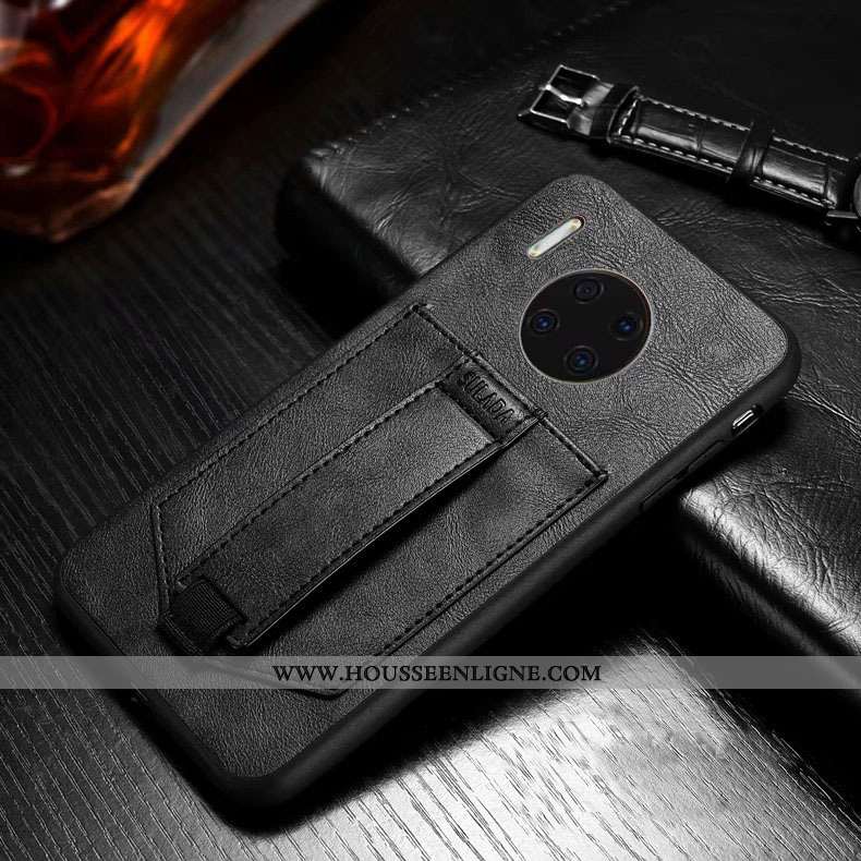 Étui Huawei Mate 30 Protection Cuir Anneau Noir Coque Téléphone Portable Support