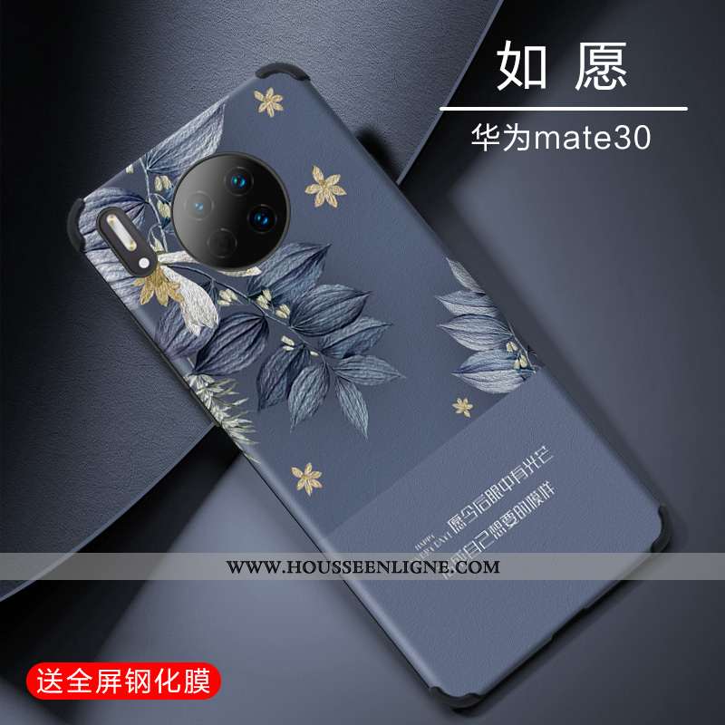 Étui Huawei Mate 30 Silicone Protection Soie Mulberry Tendance Légère Incassable Luxe Bleu