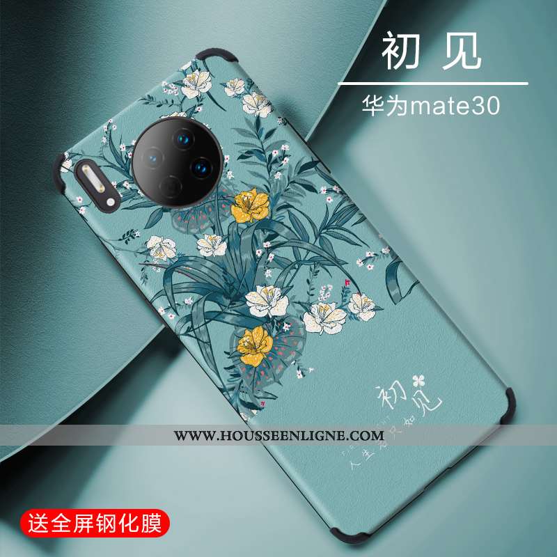 Étui Huawei Mate 30 Silicone Protection Soie Mulberry Tendance Légère Incassable Luxe Bleu