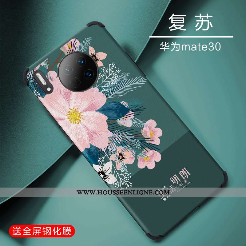 Étui Huawei Mate 30 Silicone Protection Soie Mulberry Tendance Légère Incassable Luxe Bleu