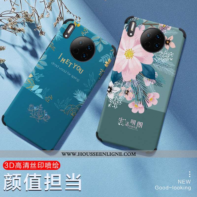 Étui Huawei Mate 30 Silicone Protection Soie Mulberry Tendance Légère Incassable Luxe Bleu