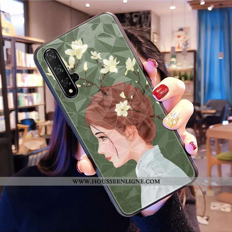 Étui Huawei Nova 5t Fluide Doux Modèle Fleurie Net Rouge Frais Vert Losange Téléphone Portable Verte
