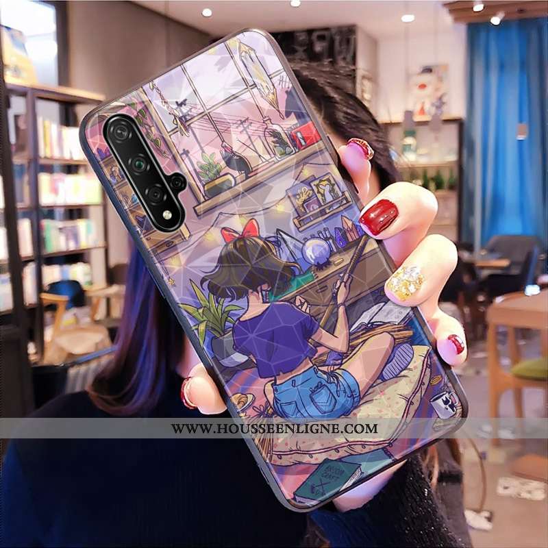 Étui Huawei Nova 5t Fluide Doux Modèle Fleurie Net Rouge Frais Vert Losange Téléphone Portable Verte