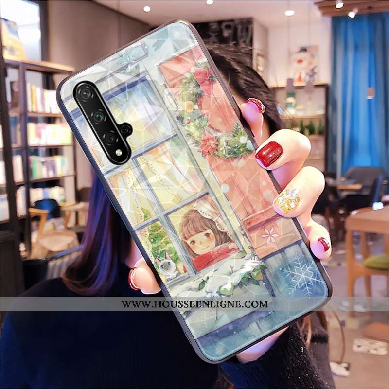 Étui Huawei Nova 5t Fluide Doux Modèle Fleurie Net Rouge Frais Vert Losange Téléphone Portable Verte