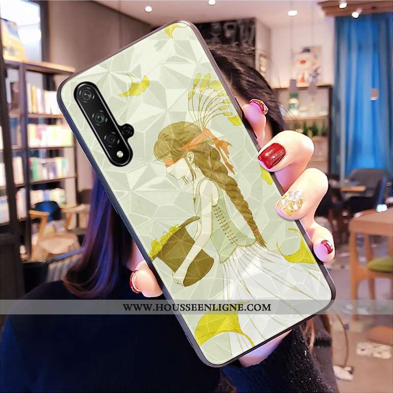 Étui Huawei Nova 5t Fluide Doux Modèle Fleurie Net Rouge Frais Vert Losange Téléphone Portable Verte