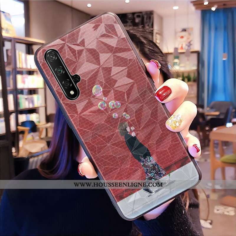 Étui Huawei Nova 5t Fluide Doux Modèle Fleurie Net Rouge Frais Vert Losange Téléphone Portable Verte