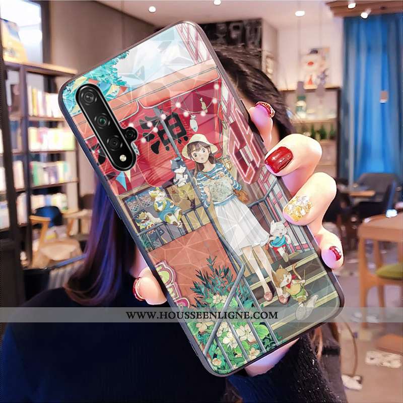 Étui Huawei Nova 5t Fluide Doux Modèle Fleurie Net Rouge Frais Vert Losange Téléphone Portable Verte