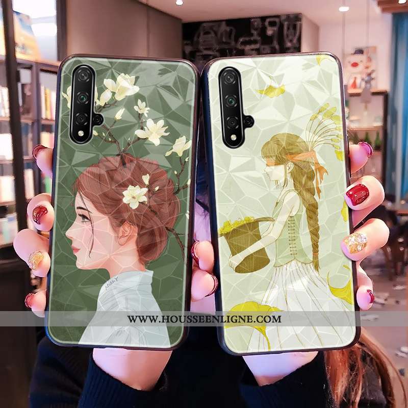 Étui Huawei Nova 5t Fluide Doux Modèle Fleurie Net Rouge Frais Vert Losange Téléphone Portable Verte