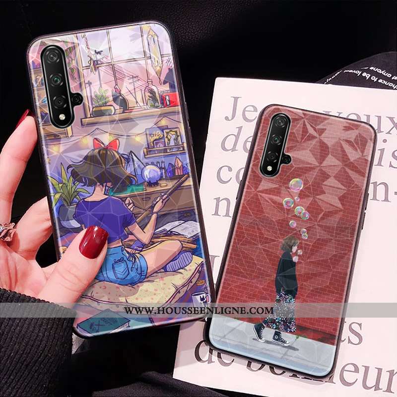 Étui Huawei Nova 5t Fluide Doux Modèle Fleurie Net Rouge Frais Vert Losange Téléphone Portable Verte