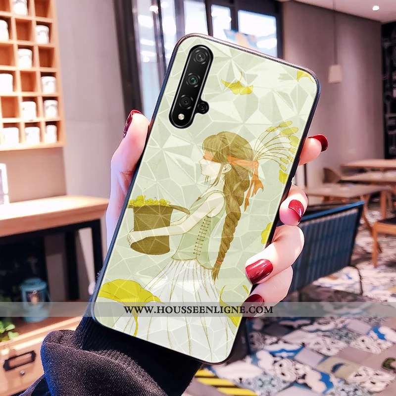 Étui Huawei Nova 5t Fluide Doux Modèle Fleurie Net Rouge Frais Vert Losange Téléphone Portable Verte