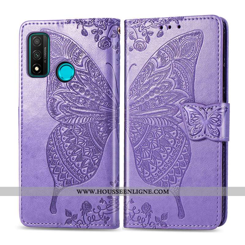 Étui Huawei P Smart 2020 Gaufrage Charmant Papillon Téléphone Portable Rouge Coque Housse Rose