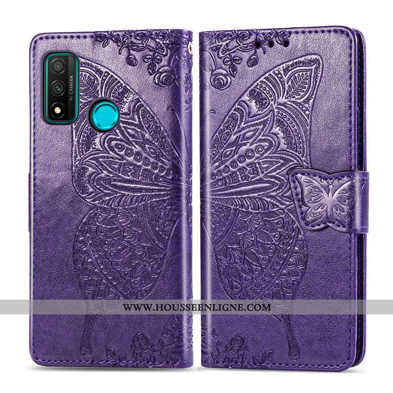 Étui Huawei P Smart 2020 Gaufrage Charmant Papillon Téléphone Portable Rouge Coque Housse Rose