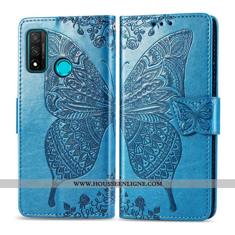 Étui Huawei P Smart 2020 Gaufrage Charmant Papillon Téléphone Portable Rouge Coque Housse Rose