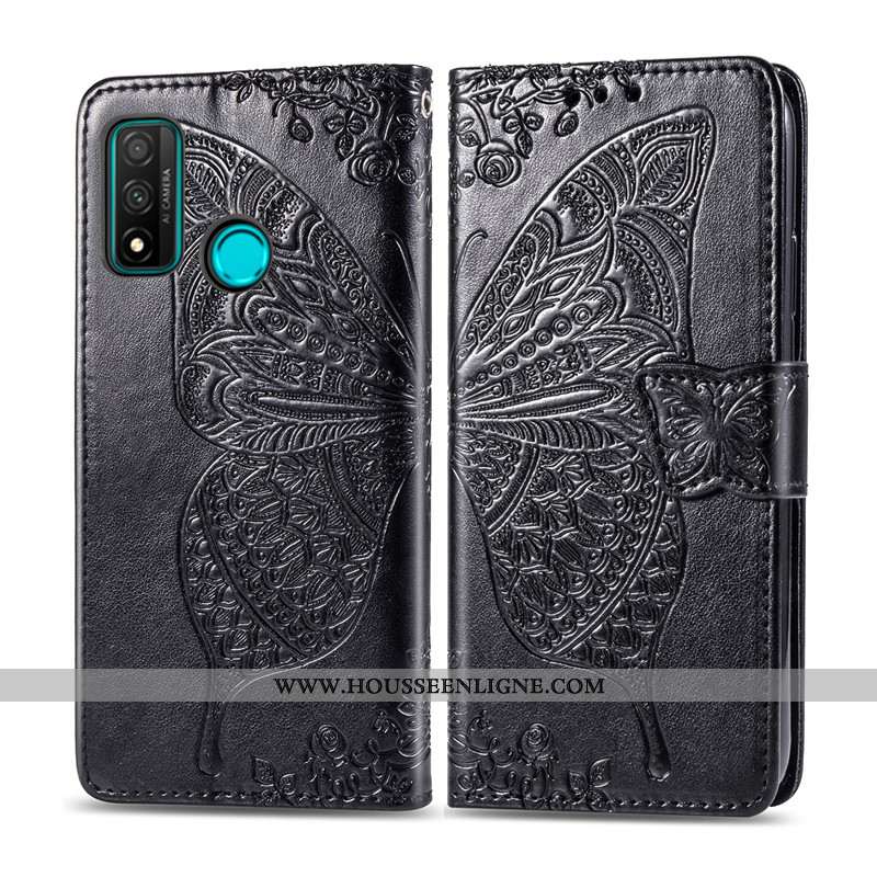 Étui Huawei P Smart 2020 Gaufrage Charmant Papillon Téléphone Portable Rouge Coque Housse Rose