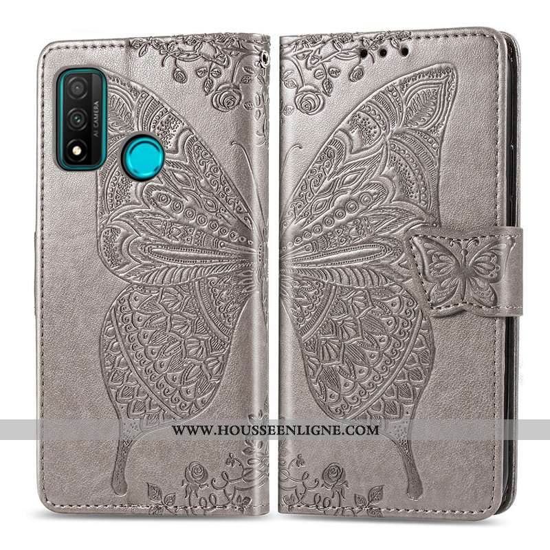 Étui Huawei P Smart 2020 Gaufrage Charmant Papillon Téléphone Portable Rouge Coque Housse Rose