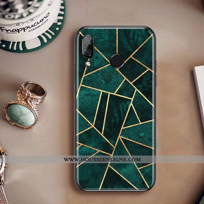 Étui Huawei P Smart+ Personnalité Protection Téléphone Portable Losange Élégant Coque Simple Verte
