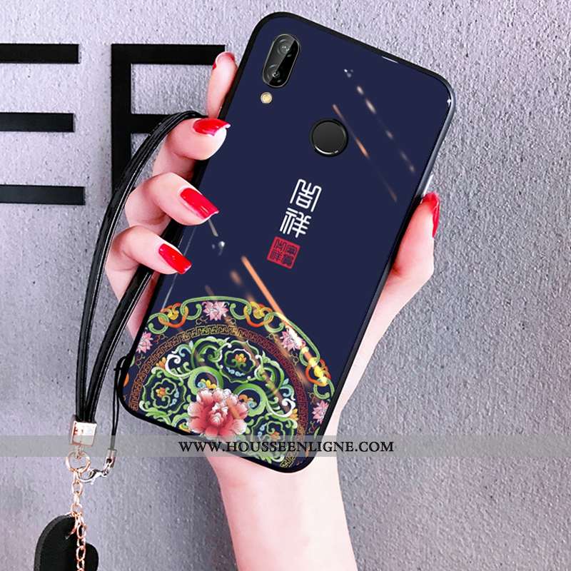 Étui Huawei P Smart+ Protection Verre Coque Amoureux Vent Silicone Net Rouge Bleu
