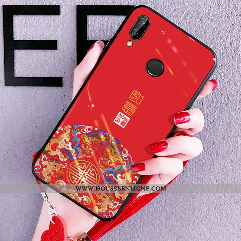 Étui Huawei P Smart+ Protection Verre Coque Amoureux Vent Silicone Net Rouge Bleu