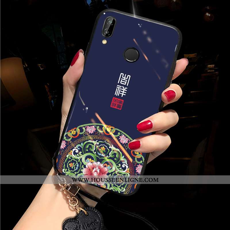 Étui Huawei P Smart+ Protection Verre Coque Amoureux Vent Silicone Net Rouge Bleu