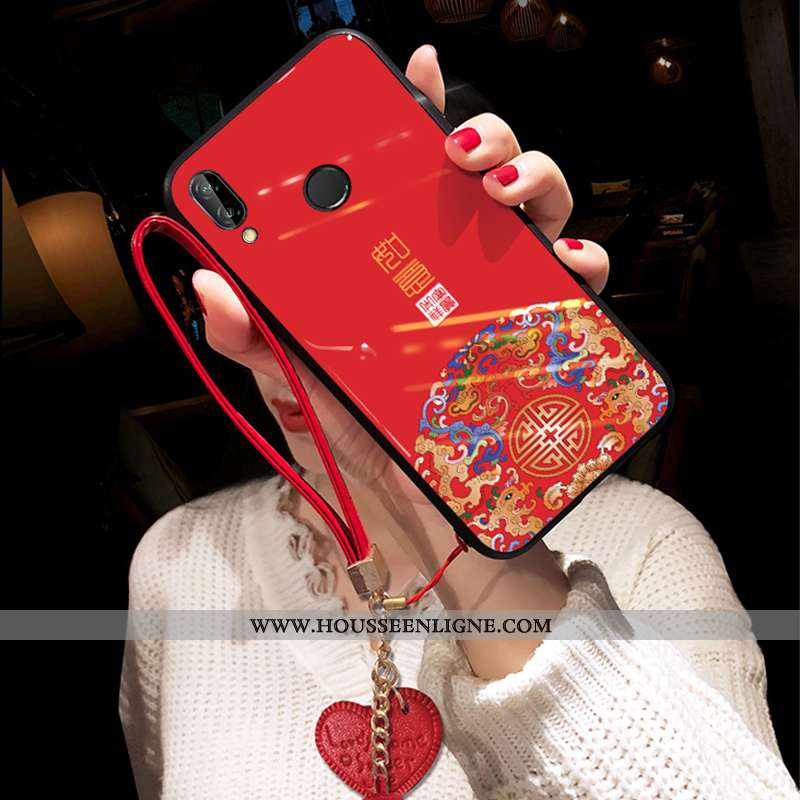 Étui Huawei P Smart+ Protection Verre Coque Amoureux Vent Silicone Net Rouge Bleu