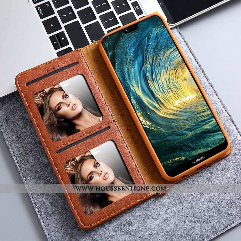 Étui Huawei P20 Cuir Véritable Protection Téléphone Portable Housse Incassable Carte Rouge