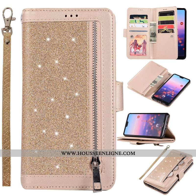 Étui Huawei P20 Lite Portefeuille Fermeture Éclair Rose Violet Cuir Véritable Téléphone Portable