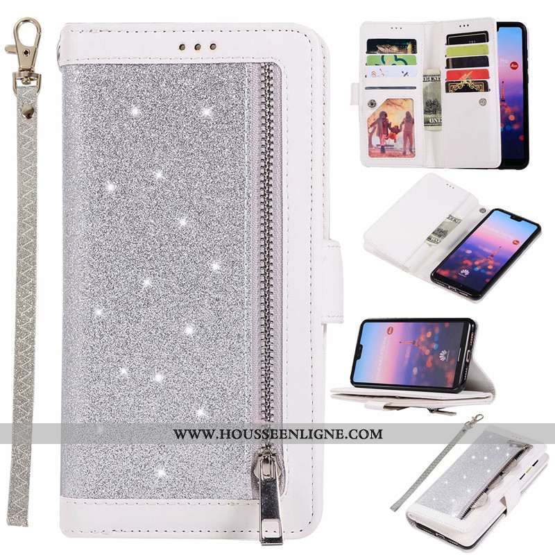 Étui Huawei P20 Lite Portefeuille Fermeture Éclair Rose Violet Cuir Véritable Téléphone Portable