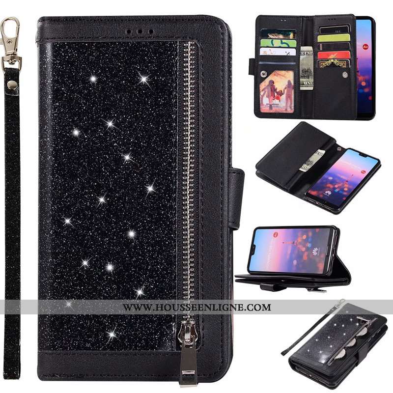 Étui Huawei P20 Lite Portefeuille Fermeture Éclair Rose Violet Cuir Véritable Téléphone Portable