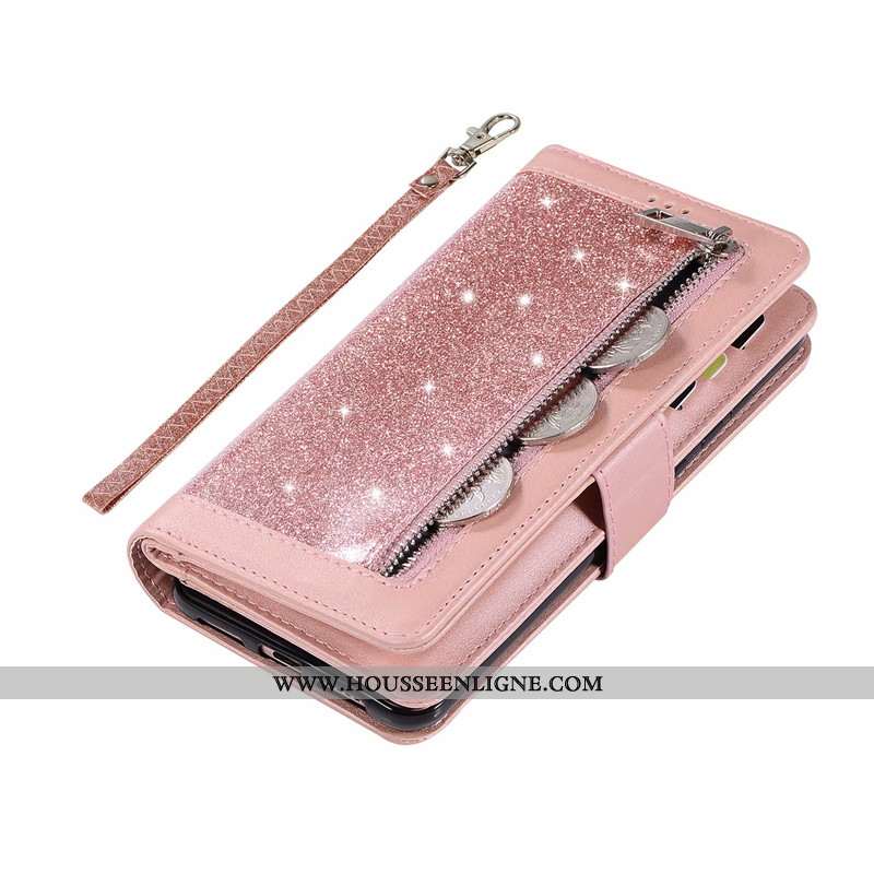 Étui Huawei P20 Lite Portefeuille Fermeture Éclair Rose Violet Cuir Véritable Téléphone Portable