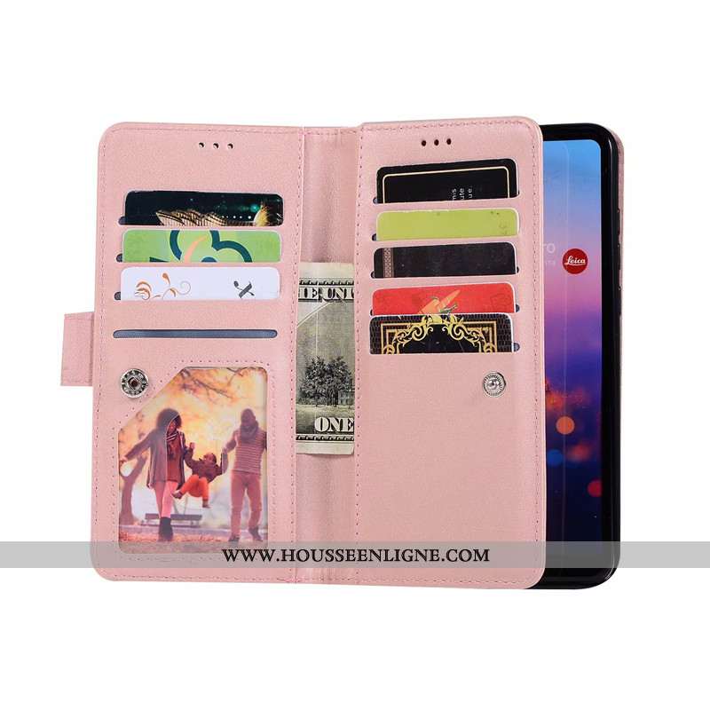 Étui Huawei P20 Lite Portefeuille Fermeture Éclair Rose Violet Cuir Véritable Téléphone Portable