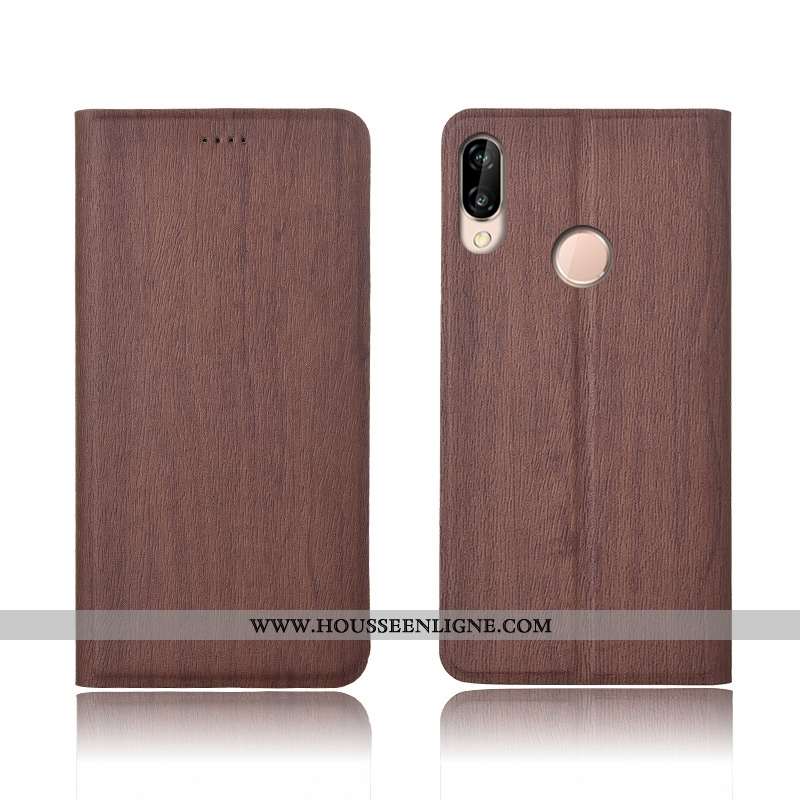 Étui Huawei P20 Lite Protection Cuir Coque Incassable Modèle Fleurie Téléphone Portable Marron