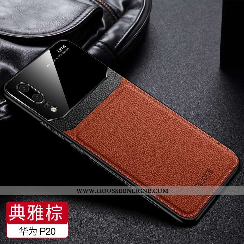 Étui Huawei P20 Tendance Cuir Protection Silicone Tissu Britanique Incassable Marron