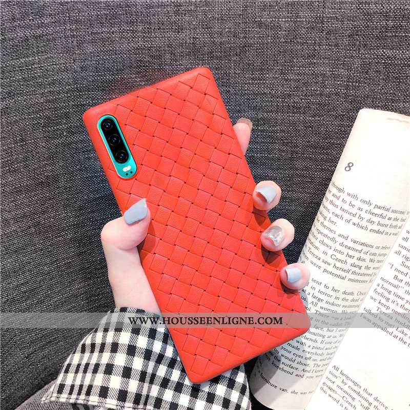 Étui Huawei P30 Délavé En Daim Fluide Doux Incassable Rouge Tissage Protection Tout Compris