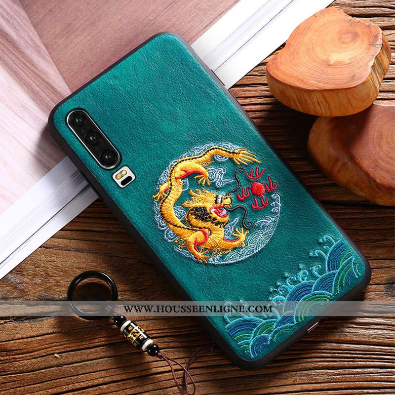 Étui Huawei P30 Gaufrage Vintage Modèle Fleurie Téléphone Portable Qualité Net Rouge Vent