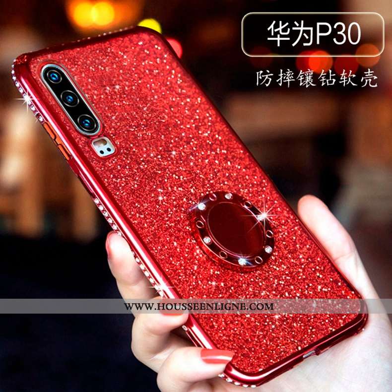 Étui Huawei P30 Incruster Strass Ultra Transparent Amoureux Légère Rouge Incassable