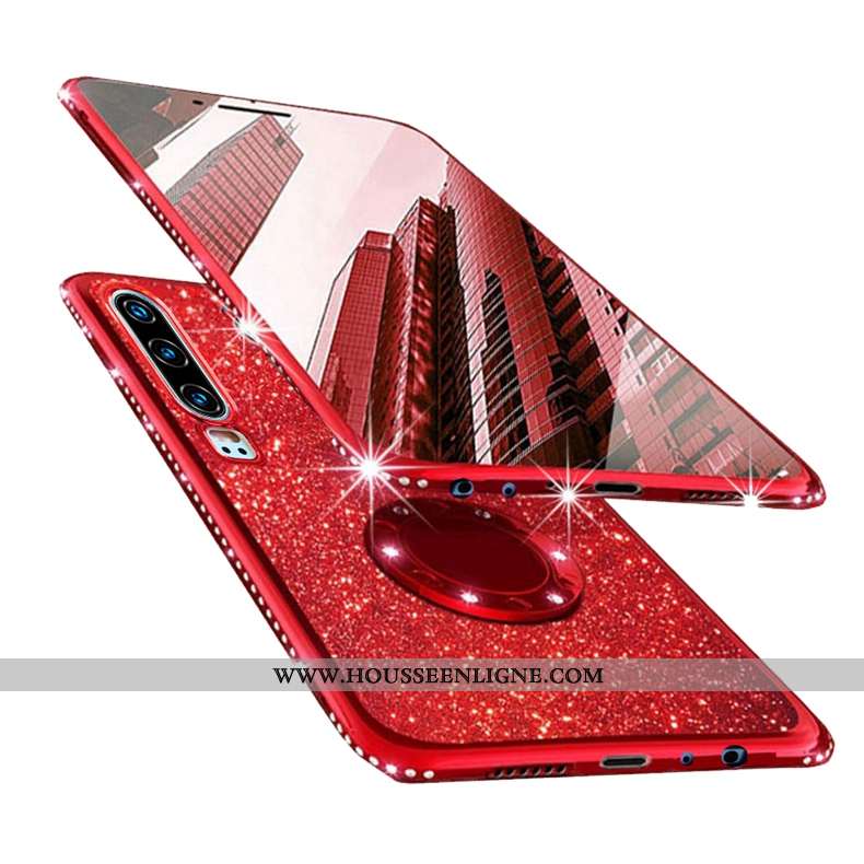 Étui Huawei P30 Incruster Strass Ultra Transparent Amoureux Légère Rouge Incassable