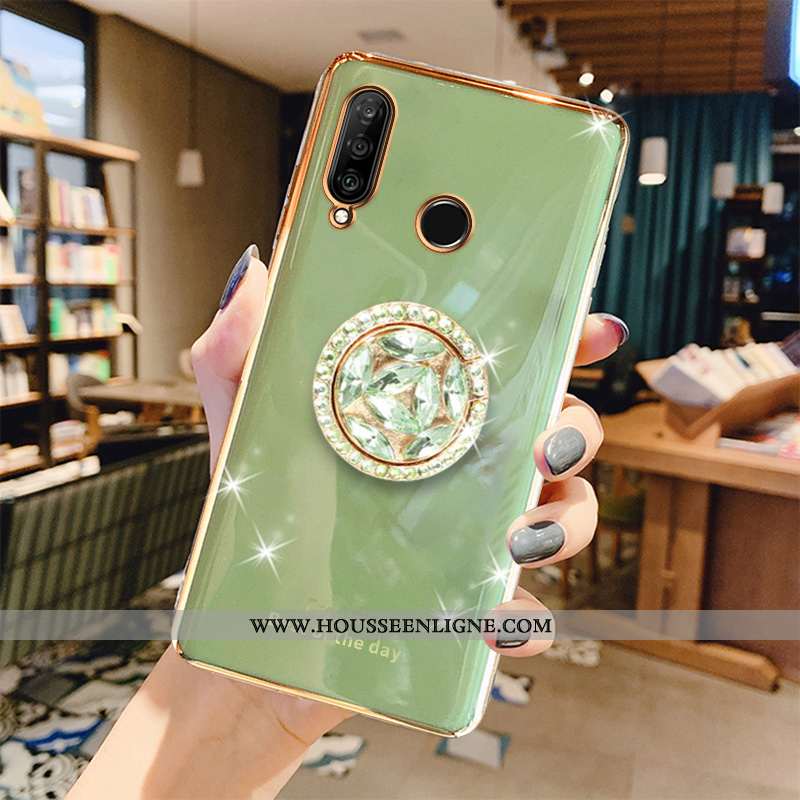 Étui Huawei P30 Lite Fluide Doux Protection Luxe Net Rouge Coque Téléphone Portable Placage Verte