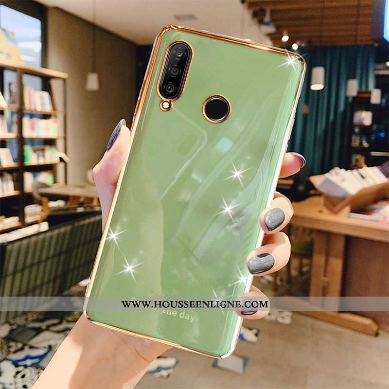 Étui Huawei P30 Lite Fluide Doux Protection Luxe Net Rouge Coque Téléphone Portable Placage Verte