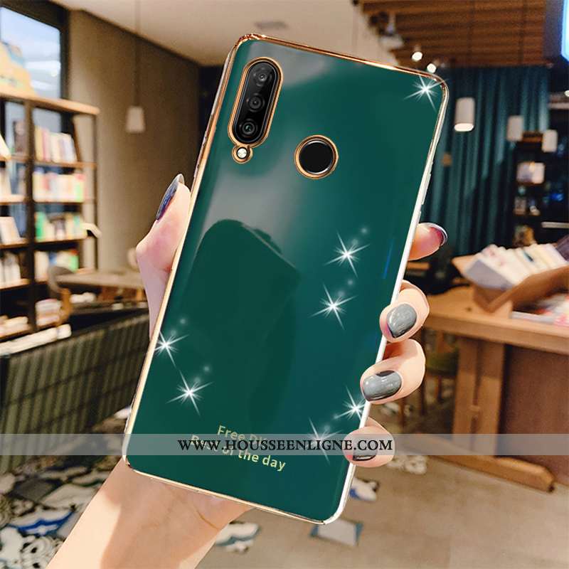 Étui Huawei P30 Lite Fluide Doux Protection Luxe Net Rouge Coque Téléphone Portable Placage Verte