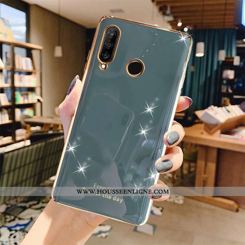 Étui Huawei P30 Lite Fluide Doux Protection Luxe Net Rouge Coque Téléphone Portable Placage Verte