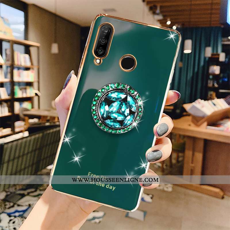 Étui Huawei P30 Lite Fluide Doux Protection Luxe Net Rouge Coque Téléphone Portable Placage Verte