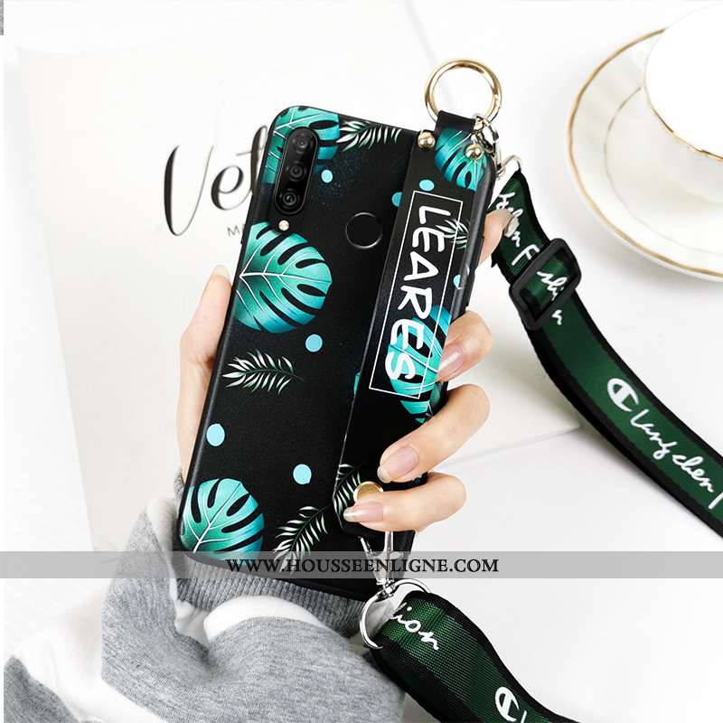 Étui Huawei P30 Lite Fluide Doux Silicone Net Rouge Incassable Feuille Vintage Noir