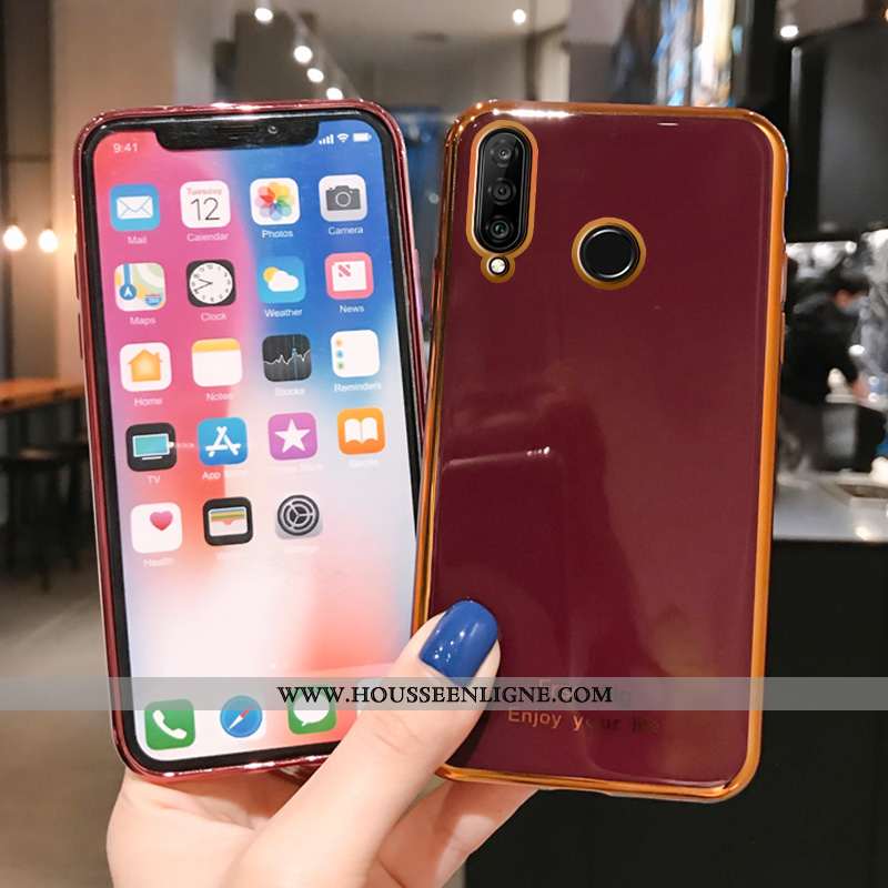Étui Huawei P30 Lite Fluide Doux Silicone Net Rouge Téléphone Portable Vert Tout Compris Incassable 